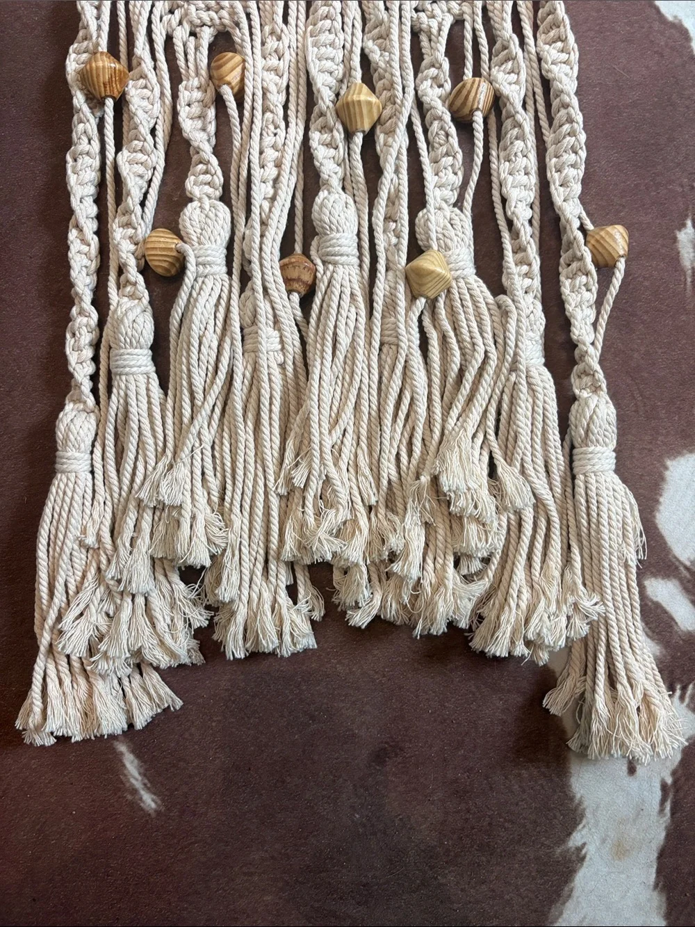 Handmade Cream Macrame Wall Hanging with Wooden Beads